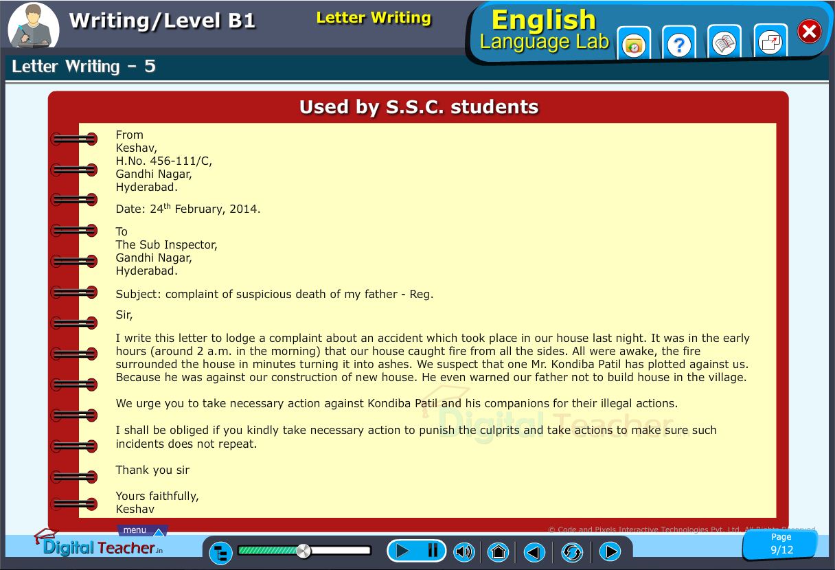 English language lab writing infographic provides activity on letter writing by analysing the letters written by S.S.C students