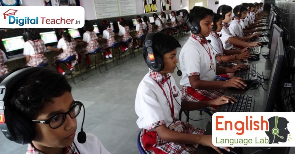 School Children using Digital language lab software