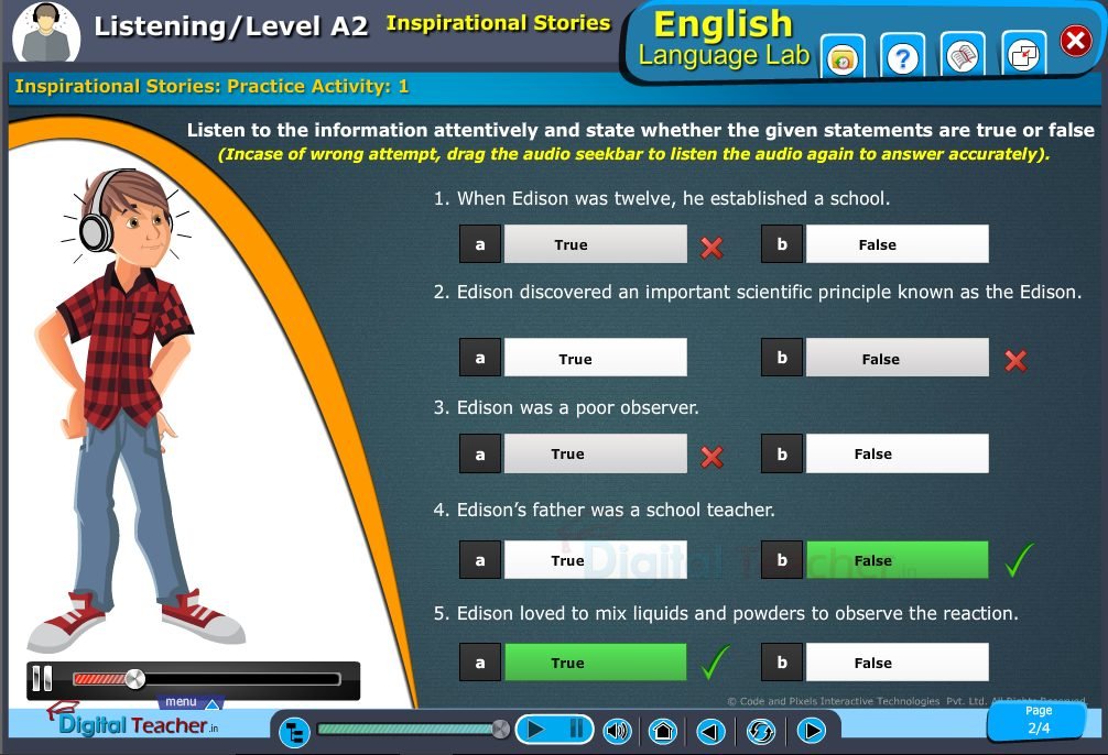 Listening Level A2 Inspirational Stories Practice Activity on English language lab