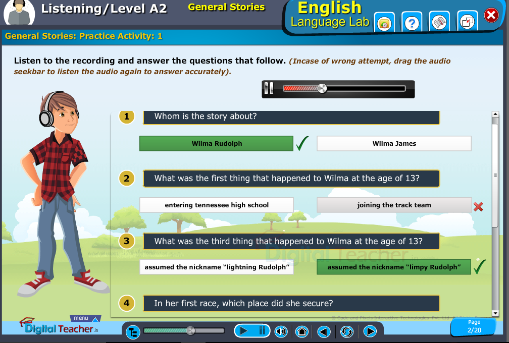 English language lab practical activity on Listening Level Activity A2 General Stories