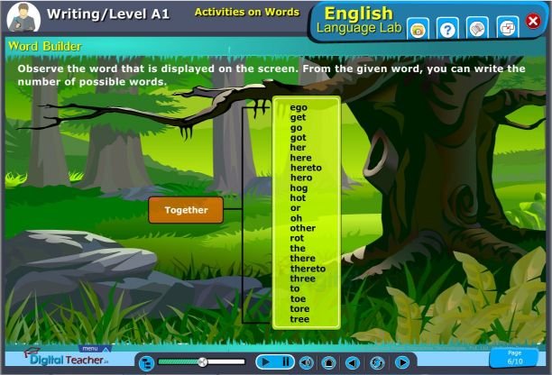 English language lab word builder practical activity 1 on completing the word by looking at the picture