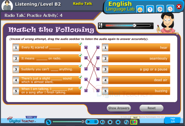 Digital Teacher English Language Lab Listening Software Screens