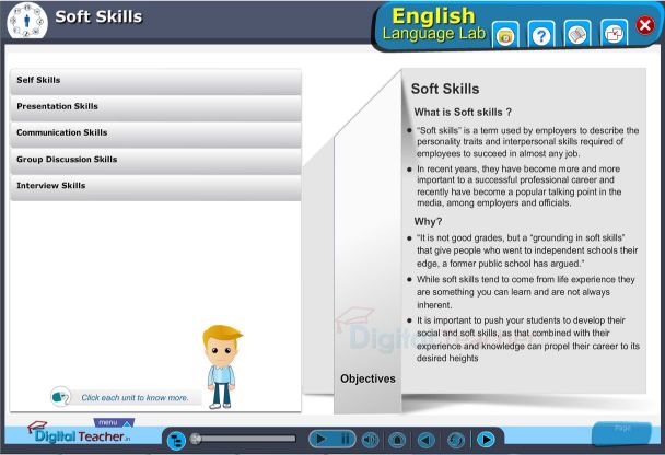 Screenshot of ‘Soft Skills’ in the English Language Lab Software