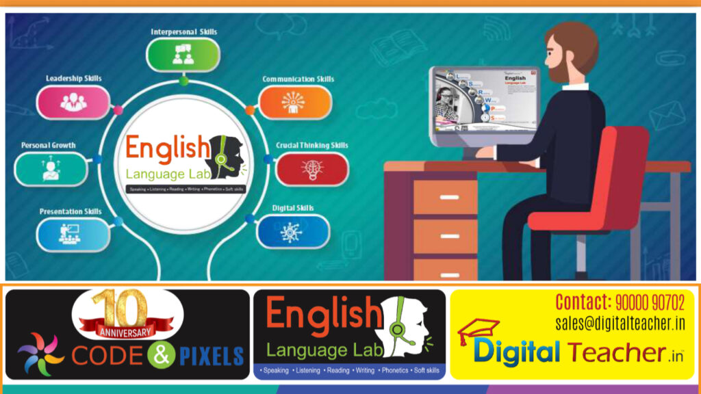English Language Lab by Digital Teacher: Skills include vocabulary, speaking, reading, writing, listening, and grammar.